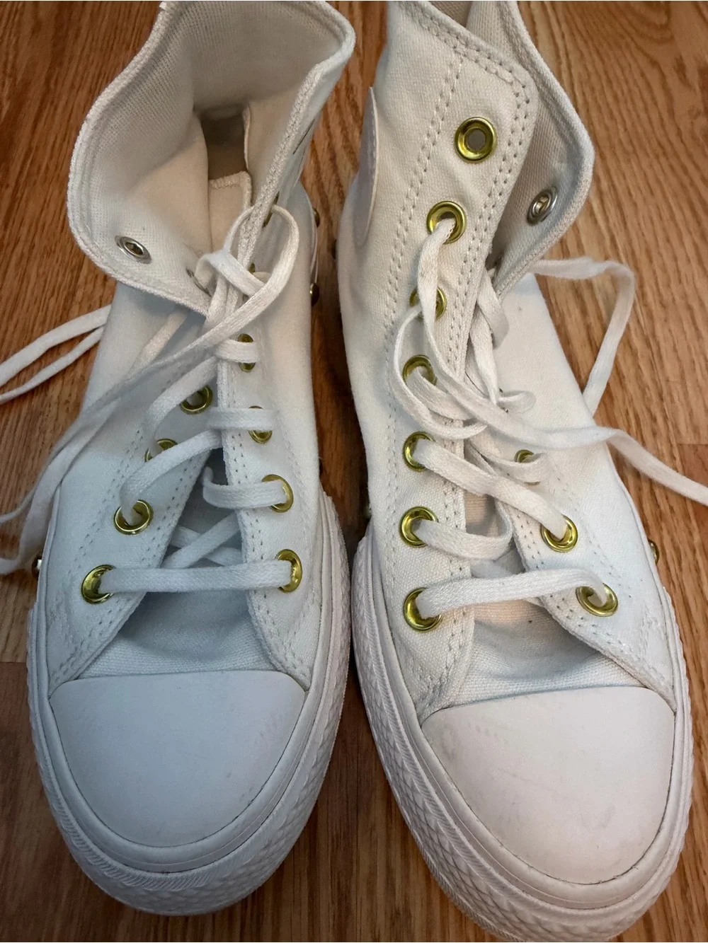 Converse Kids White High-Top Sneakers with Gold Eyelets
